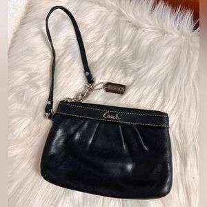 Coach Black Leather Pleated Wristlet